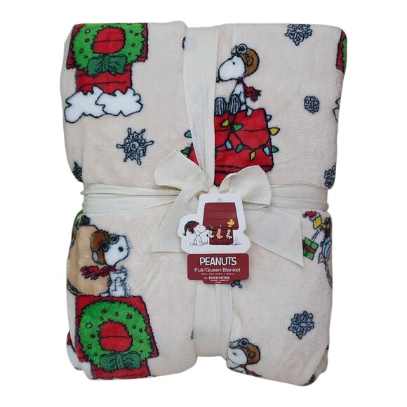 Peanuts Full/Queen Plush Blanket 90x90 By Berkshire Polyester Snoopy Holiday - Picture 9 of 9